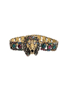 Gucci Multi-Coloured Crystal Embellished Lion Head Bracelet