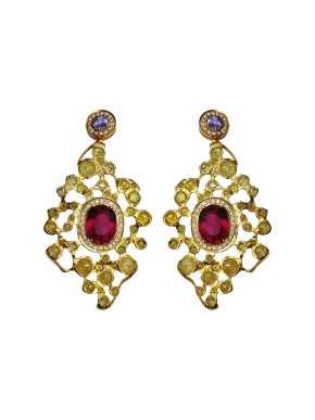 Bespoke 18ct Yellow Gold Diamond, Tanzanite & Tourmaline Earrings