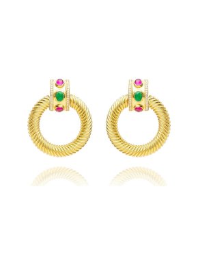 Opuline Cabochon Gold Plated Door Knocker Earrings