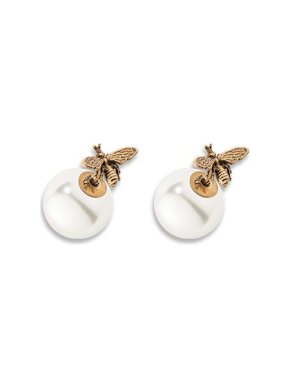 Dior Faux Pearl Antique Gold Bee Tribales Earrings