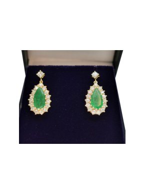 Bespoke drop emerald and diamond cluster earrings