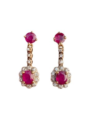 Bespoke Gold Diamond & Ruby Drop Earrings