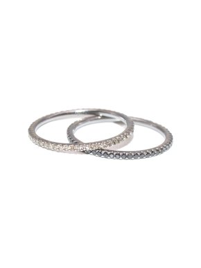 Bespoke Set of Two 18kt Gold Black & White Diamond Stacking Rings