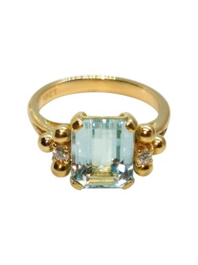 Bespoke 18ct Yellow Gold Diamond & Aquamarine Ring