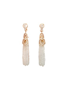 William & Son 18ct Rose Gold Diamond Rock Crystal Tassel Earrings