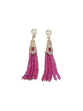 William & Son 18ct Rose Gold Pink Sapphire & Diamond Tassel Earrings