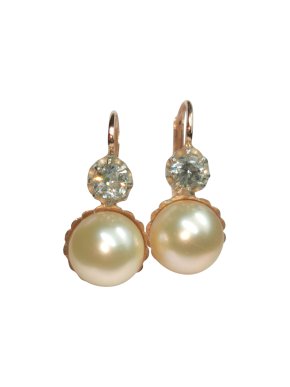 Bespoke Antique Diamond & Pearl 14ct Gold Drop Earrings