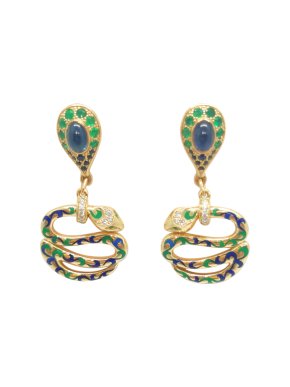 St Diamond Sapphire & Diamond Emerald Snake Earrings