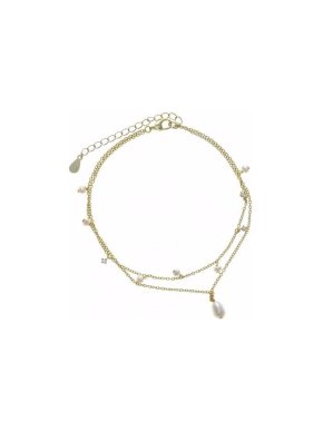 Salvartore Plata Gold Plated Freshwater Pearl Drop Anklet
