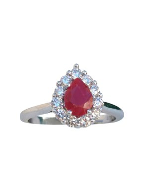 Bespoke Ruby & Diamond Cluster Pear Shape Ring