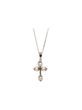 Bespoke 18ct White Gold Pearl & Diamond Cross Pendant Necklace