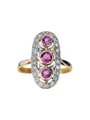 Bespoke Vintage Tourmaline & Diamond Gold Navette Ring