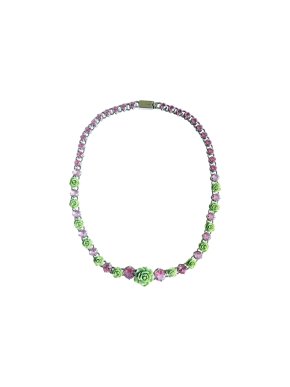 Prada Pink & Green Floral Crystal Runway Necklace