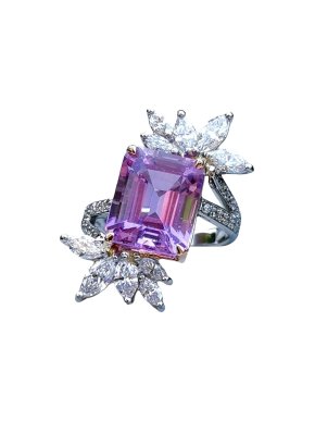 Alexander Fisher Bespoke Platinum Set Amethyst & Diamond Cocktail Ring