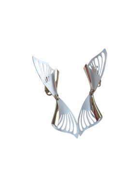 Christian Dior Vintage White Enamel Gold Tone Cut-Out Earrings