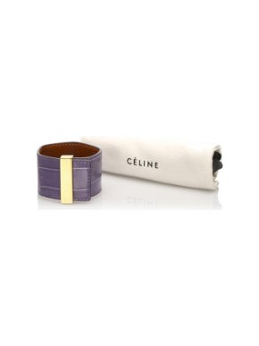 Celine Blue Crocodile Embossed Leather Cuff