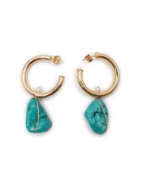 Anna Beck Turquoise & Pearl Drop 14ct Gold Filled Hoop Earrings