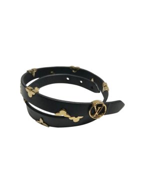Louis Vuitton Black Fleur De Lys Leather Wrap Bracelet