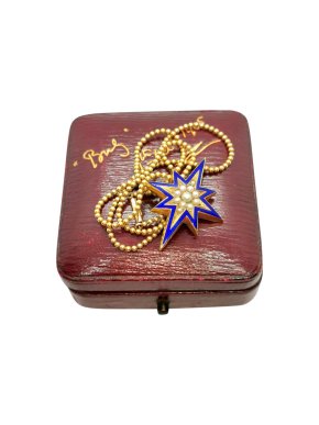 Bespoke Victorian Seed Pearl and Enamel star pendant and chain