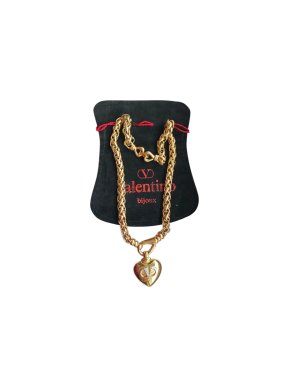 Valentino Gold Tone Crystal Heart Pendant Necklace