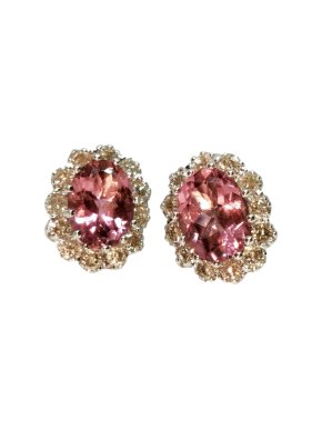 Bespoke Diamond & Pink Tourmaline White Gold Earrings