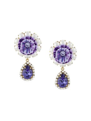 Dolce & Gabbana Purple Floral Embellished Drop Earrings