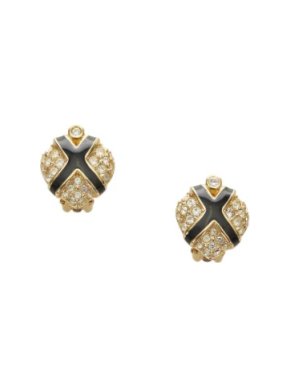 Dior Vintage Gold Tone Crystal Embellished Enamel Clip-On Earrings