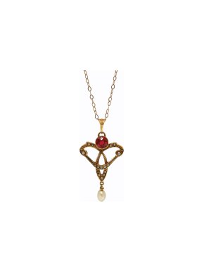 Art Nouveau Spinal & Pearl Yellow Gold Pendant