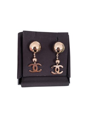 Chanel Gold Tone CC Bauble Drop Earrings