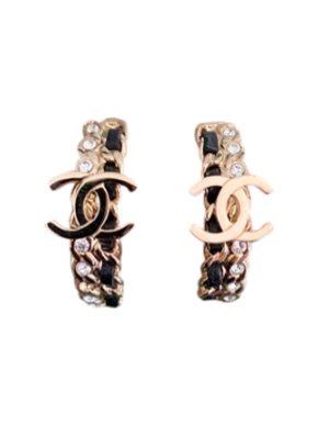Chanel Crystal & Leather Chain Hoop CC Earrings