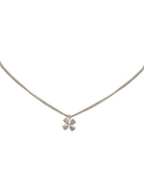 Chanel 4 Leaf Clover Pendant Silver Tone Necklace