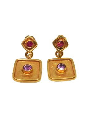 Ricks Sapphire & Ruby 18ct Yellow Gold Byzantine Earrings