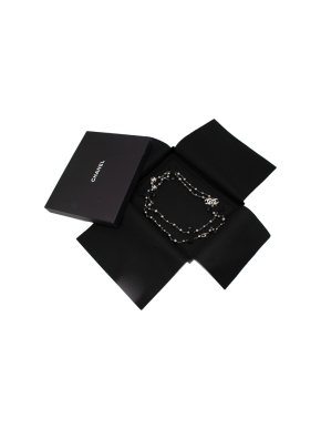 Chanel Double Strand Diamante & Black Faux-Pearl Necklace