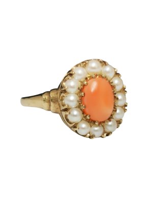 Bespoke Coral & Pearl Vintage Cluster Ring