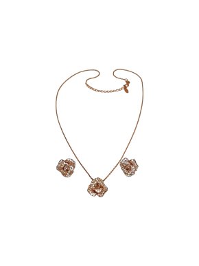Fei Lu Rose Gold Plated Crystal Peony Flower Earrings & Necklace