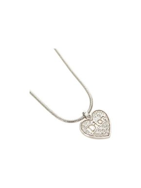 Dior Crystal Heart Logo Pendant Necklace