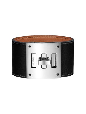 Hermes Black Swift Leather Kelly Dog Bracelet PHW