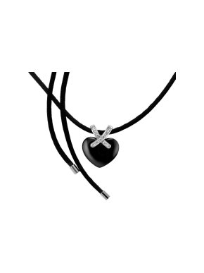 Chaumet White Gold & Diamond Black Ceramic Heart Cord Necklace