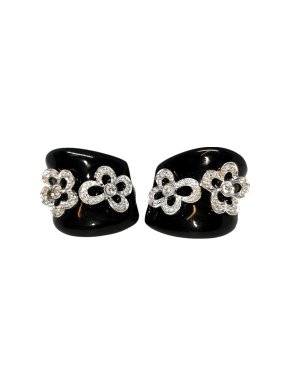 Crivelli 18ct White Gold Diamond Set Onyx Earrings