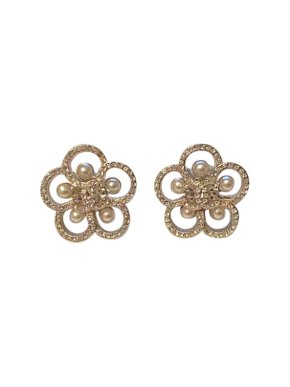 Chanel Crystal Embellished Faux Pearl Camellia Earrings