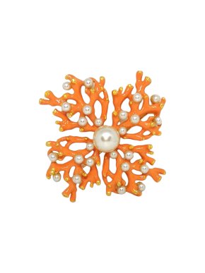 Kenneth Jay Lane Vintage Gold Tone Enamel Pearl Brooch