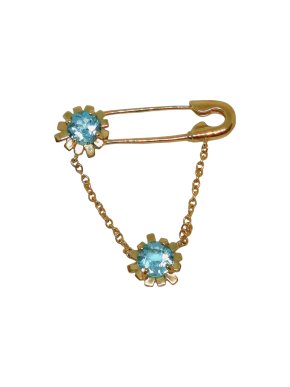 Bespoke Yellow Gold Aquamarine Safety Pin Brooch
