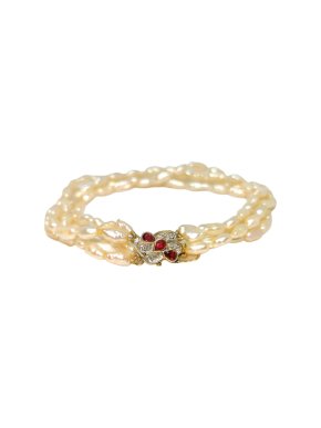 Bespoke Vintage Pearl Bracelet with Diamond & Ruby Clasp