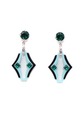 Prada Turquoise Sculpted Acetate & Crystal Drop Earrings