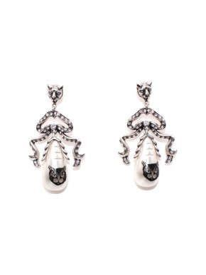 Gucci Cat Head Faux-Pearl Drop Bow Earrings
