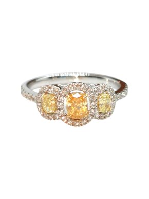0711 Tbilisi Bespoke 18ct White Gold Yellow Diamond Trilogy Ring