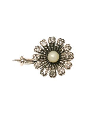 Bespoke Sterling Silver & Rose Gold Georgian Diamond & Pearl Pin