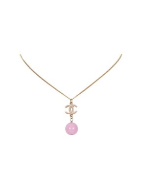 Chanel Pink Bead Drop CC Pendant Necklace