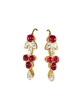 Bespoke Antique Belle Epoque Ruby and Diamond earrings in yellow gold