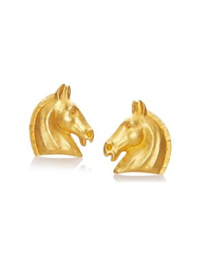 Hermes Gold Coloured Metal Horse Clip On Earrings